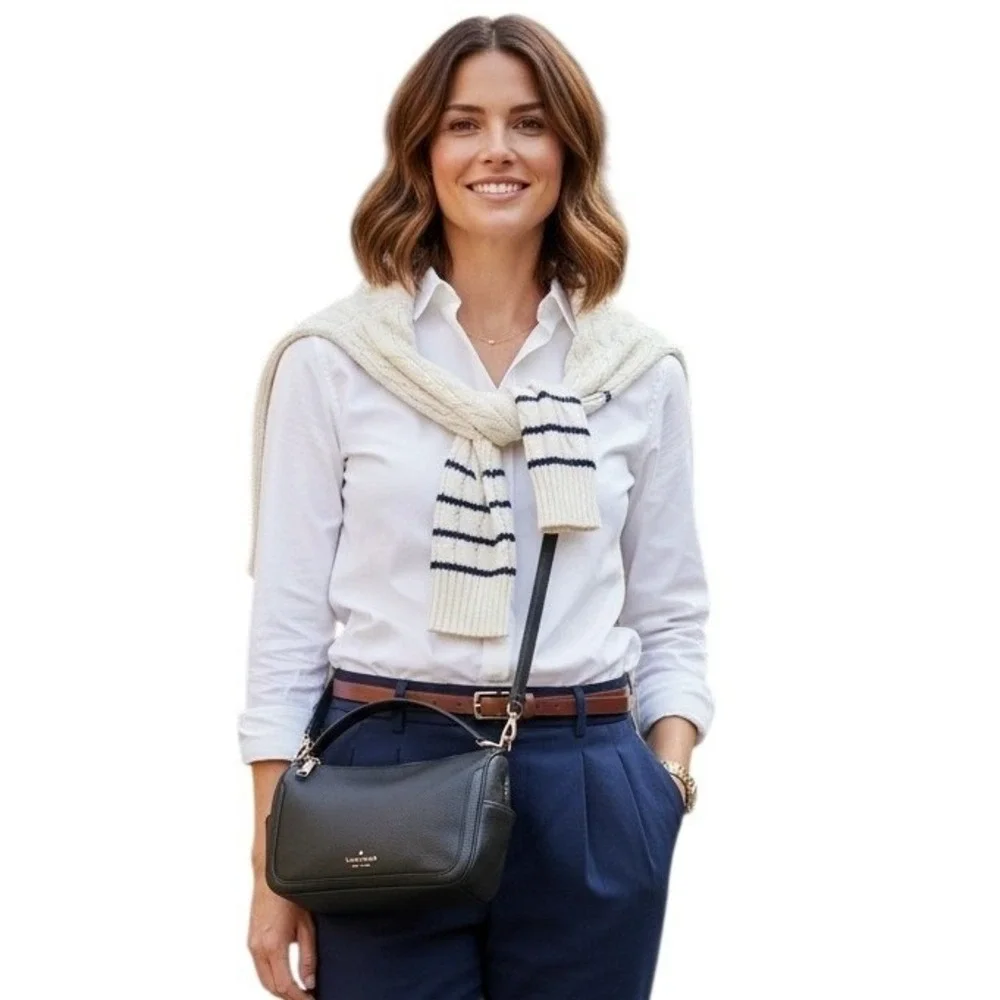Kate Spade NY Smoosh Leather Crossbody Casual Academia Preppy Minimalist Bag